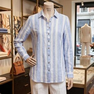 J. Jill Light Blue and White Striped Blouse